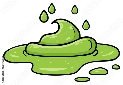 Oozy Green Slime Puddle with Dripping Droplets Cartoon Art
