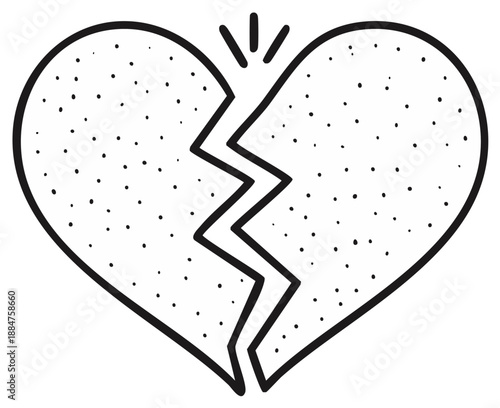 Broken Heart Sketch: Hand-Drawn Line Art Symbol of Heartbreak, Separation, Sadness, and Loss