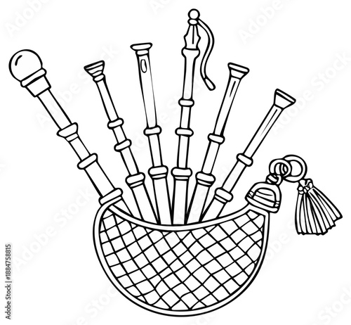 Bagpipes Line Art Traditional Musical Instrument Vector Illustration