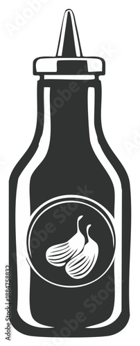 Stylized illustration of a squeeze bottle with pickles on the label