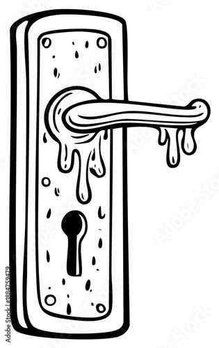 Cartoon doorknob dripping with liquid on a plate