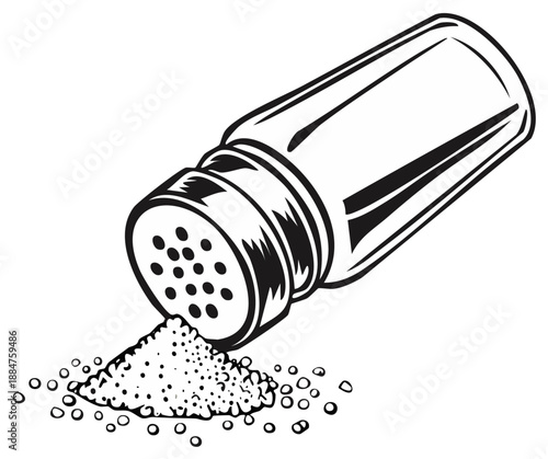 Classic salt shaker pouring granules on white background vector illustration