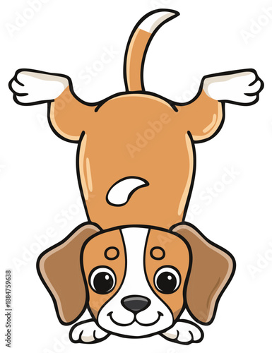 Playful cartoon beagle puppy in an upside down handstand pose illustration