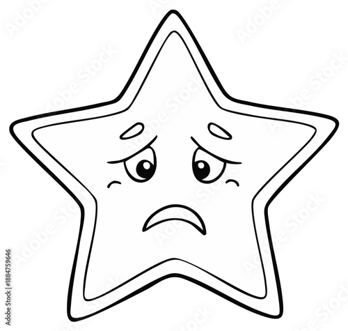 Cartoon sad star character with worried expression and downturned mouth