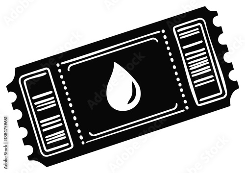 Single admission ticket design featuring a water drop emblem for a donation