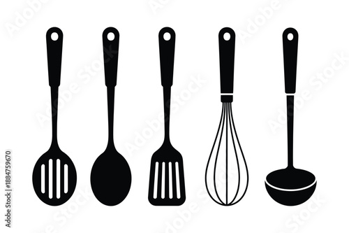 Kitchen Utensils Icons: Spoons, Spatula, Whisk