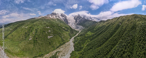 Obraz na płótnie Aerial alpine valley near Ushba and Chalaadi Glacier, Svaneti, Georgia