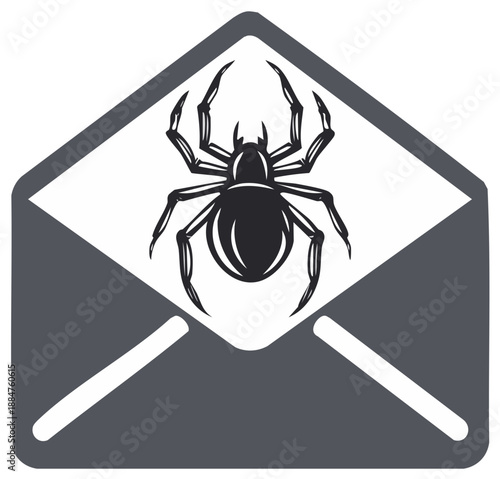 Spooky spider inside an open envelope representing a threat or virus