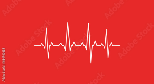 Heartbeat rhythm on red background medical pulse line cardiogram vector illustration