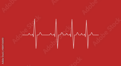 Ecg heartbeat rhythm on red background medical pulse line illustration health and wellness concept with white cardiograph waveform