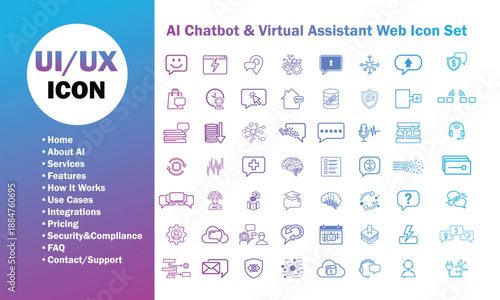 Ai chatbot and virtual assistant web icon set for uiux design