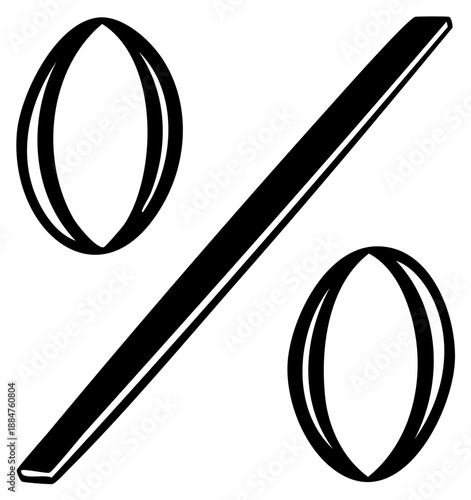Black and white percent sign design with two oval shapes, isolated on white for business and e-commerce promotion material