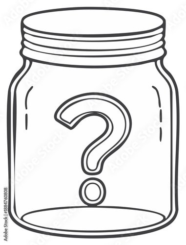 Question mark inside a clear glass jar, concept of secrets and unknown answers