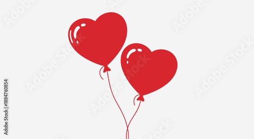 Two red heart shaped balloons floating on a white background symbolizing love and affection in a simple vector illustration