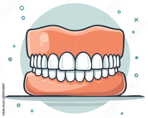 Dental Prosthesis with White Teeth in Detailed Cartoon Style for Oral Hygiene Purposes