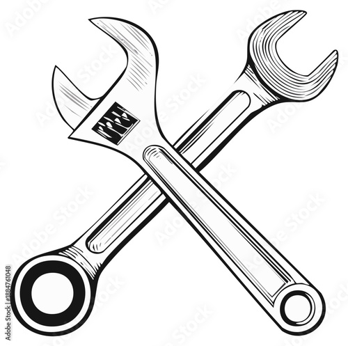 Two Crossed Wrenches Illustration Tools for Mechanical Work and Repairs