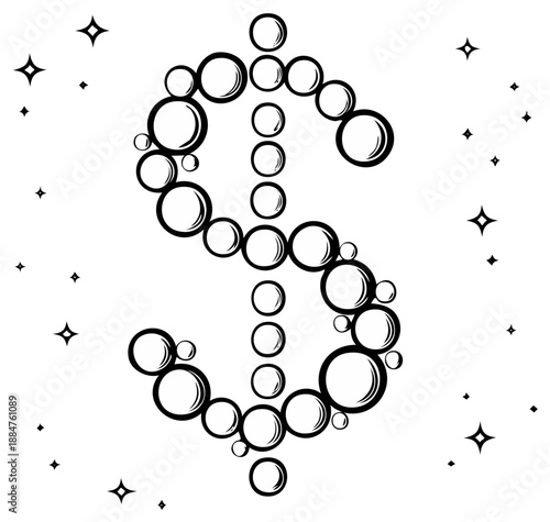 Bubbles Forming a Dollar Sign Icon Surrounded by Sparkles Depicting Financial Growth and Wealth