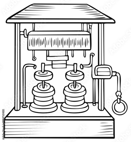 Artistic Outline of a Traditional Well Mechanism and Water Collection System