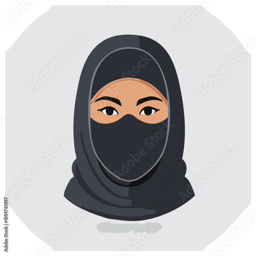 Illustration of a woman in a hijab, traditional Muslim religious head covering for women in Islam