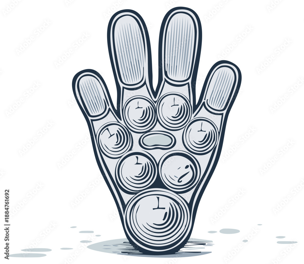 Fototapeta premium Conceptual illustration of a hand composed of clocks representing time and concept