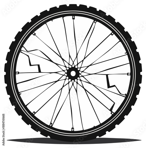 Black and white vector illustration of a bicycle wheel