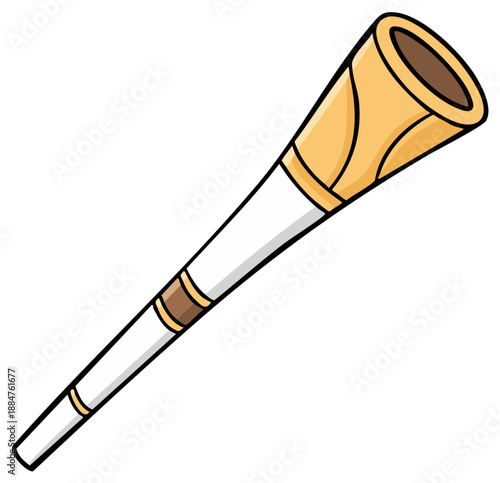 Vibrant cartoon traditional wind instrument with golden bell and white body design