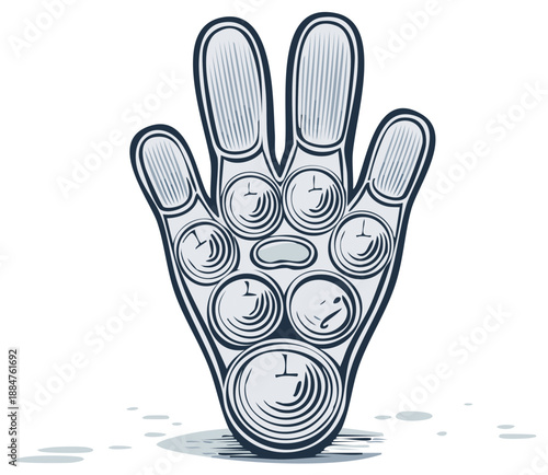 Conceptual illustration of a hand composed of clocks representing time and concept