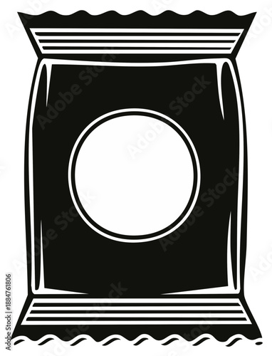 Minimalist black sachet package with blank circular space for custom branding logo design