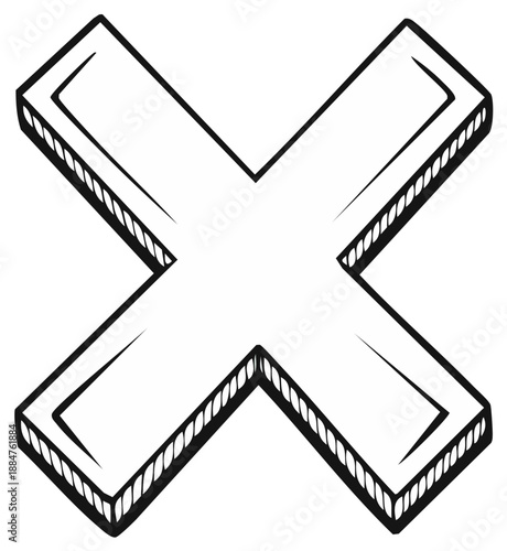 Hand-drawn Cross Shape Illustration with 3D Effect and Black Outline