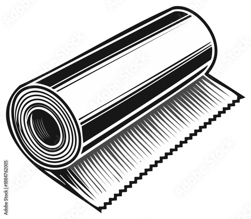 Stylized Black and White Illustration of a Roll of Aluminum Foil Unfurling