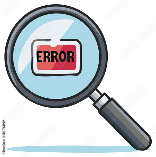Magnifying glass inspecting a digital error message, digital concept