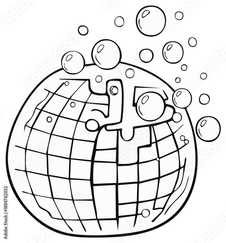 Hand drawn illustration of a disco ball covered in bubbles