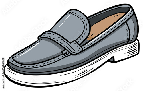 Grey Cartoon Penny Loafer Shoes with White Platform Soles