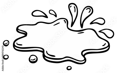 Cartoon outline of a water puddle with splashes