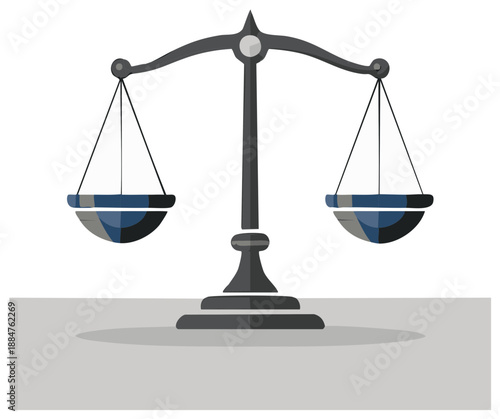 Illustration of a metal balance scale symbolizing justice and fairness with empty pans