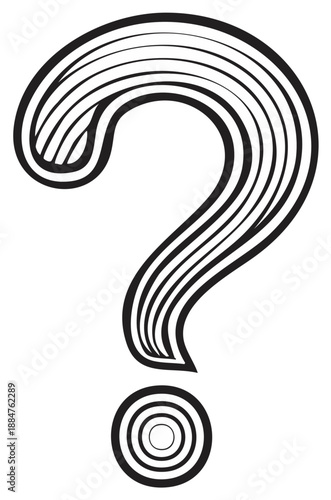 Abstract illustration of a question mark in a line art style, with a circular element below.