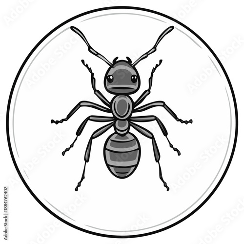 Illustration of an ant within a circular frame