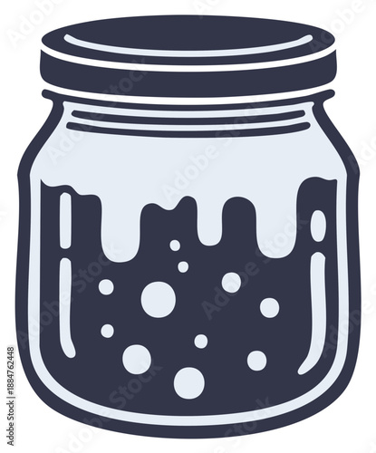 Illustration of a jar filled with jelly or preserves with stylized design elements.