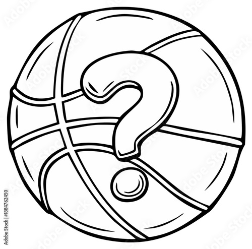 Basketball Illustration with a Question Mark Symbolizing Uncertainty or Mystery in the Game