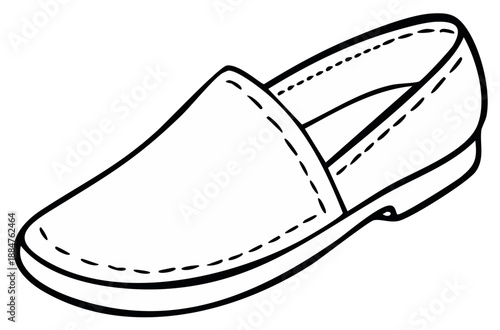 Illustration of a Casual Slip-on Shoe for Men or Women in Black and White Line Art Style