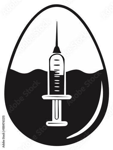 Abstract Illustration of Syringe Inside an Egg Shape with Dark Liquid and White Space
