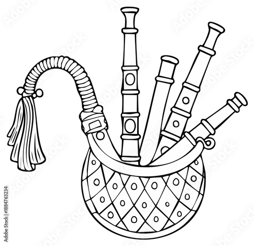 Doodle style Line Art Bagpipes Illustration Scottish Traditional Instrument