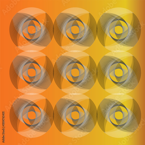 Elliptical symmetries bloom across a radiant orange-yellow gradient canvas
