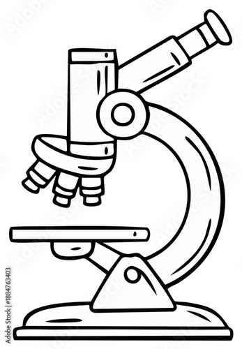 Microscope Illustration Outlined Scientific Laboratory Tool Science Research Equipment Black and White Drawing