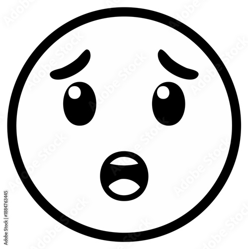 Worried face emoji with open mouth line drawing. Shocked and scared expression. Round emoticon with surprised, fearful facial features.
