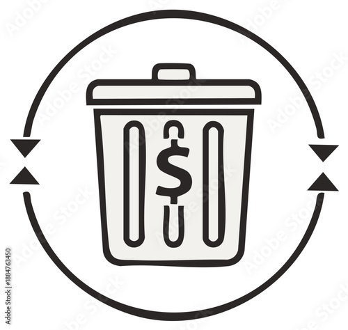 Trash Can with Dollar Sign Inside Symbolizing Financial Waste