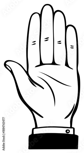 Open Hand Raised Upward in a Stylized Outline Drawing with Fingers Spread Apart