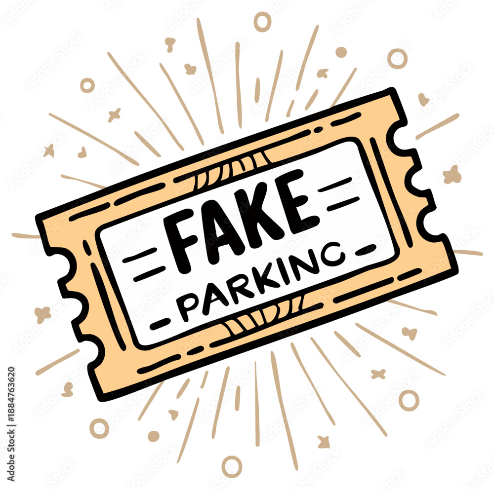 Fototapeta premium Hand drawn cartoon ticket for fake parking with starburst effect