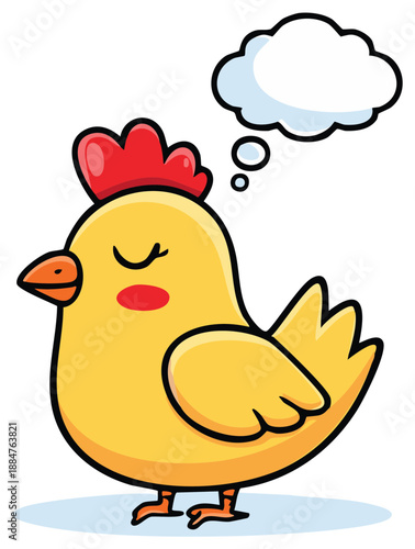 Cartoon Chicken Contemplating Thoughts Thinking about something with thought bubble