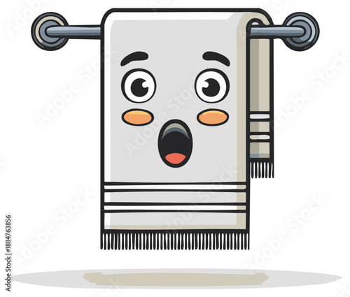 Cartoon Towel with Shocked Face Hanging on a Rack